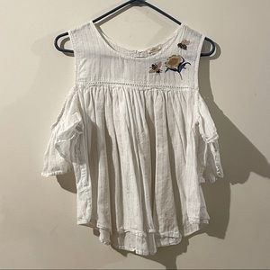 forever21 cold off shoulder white top with honeybee flower embroidery